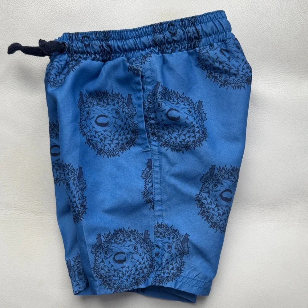 NWOT Swim Trunks EGG by Susan Lazar Bathing Suit Ocean Blue Puffer Fish 3/6 m